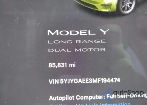 2021 Tesla Model Y Long Range Dual Motor All-Wheel Drive z USA, uszkodzony, nr VIN 5YJYGAEE3MF194474